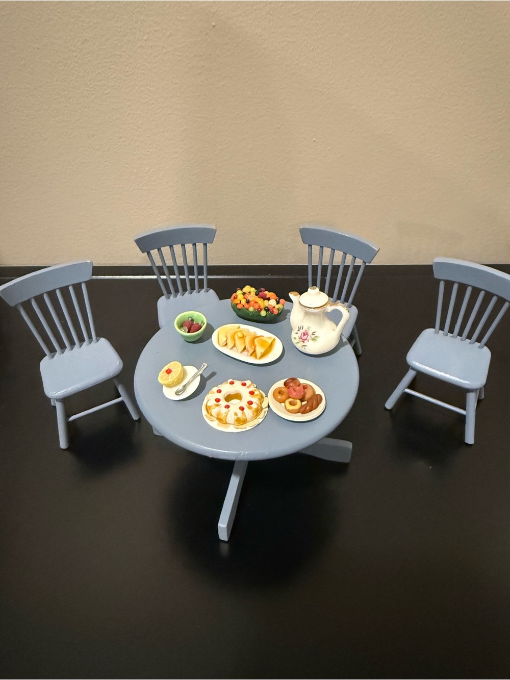 Blue Miniature Dining Table and Chairs Set